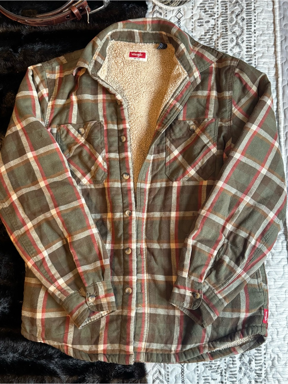 Wrangler Sherpa Lined Plaid Flannel Jacket | Fall Western Shacket | S 🎃🍂🍁